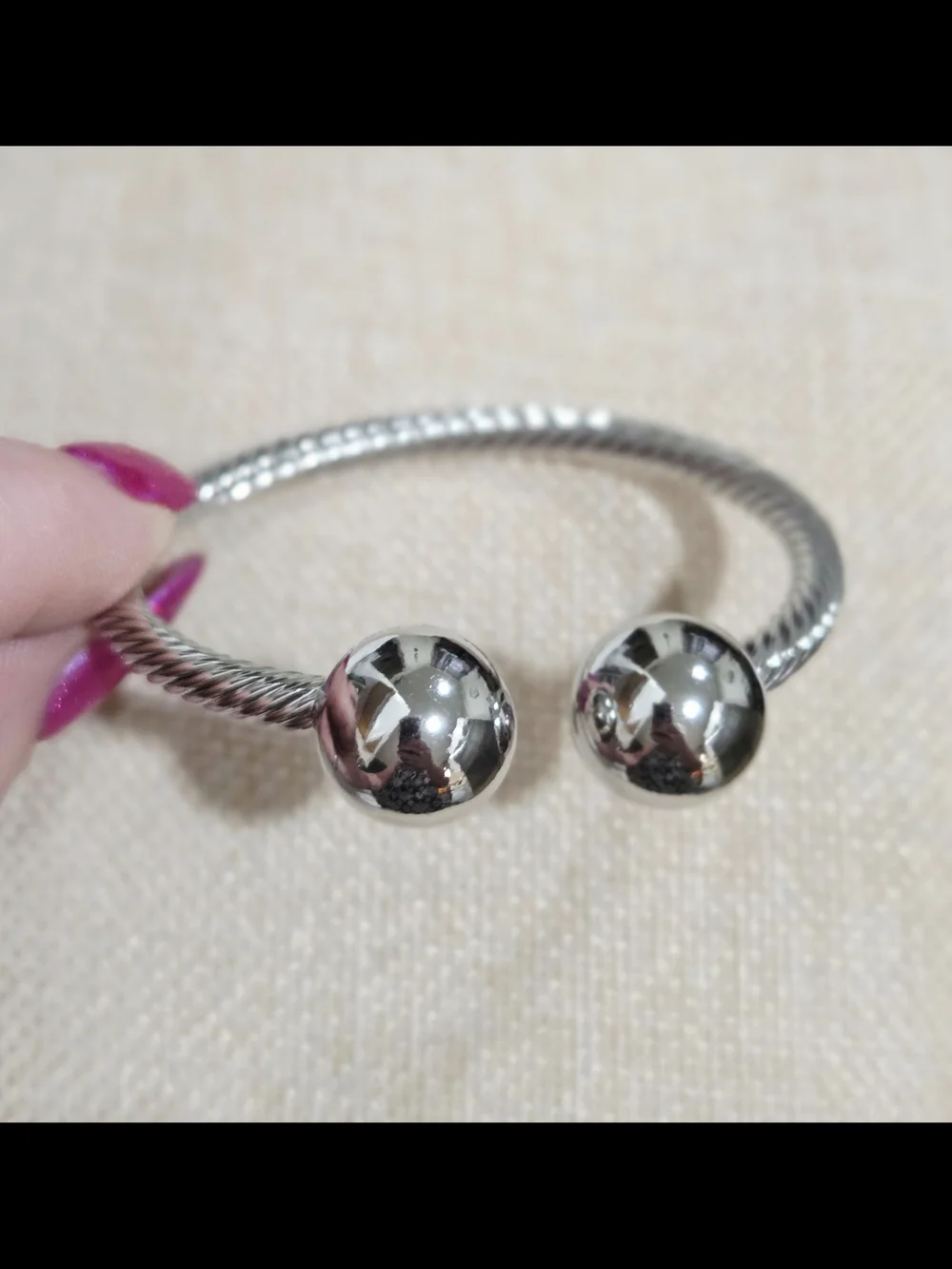 Silver-Tone Twisted Cable Cuff Bracelet with Polished Ball Ends